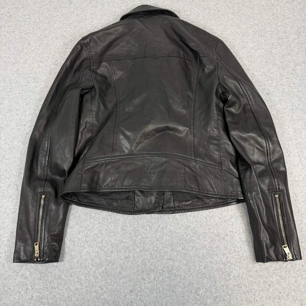 All Saints Vela Biker Leather Jacket Womens 6 Black Moto Zip Outdoors - Picture 7 of 8